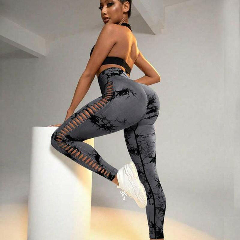 Seamless Hollow Tie Dye Leggings - My Store