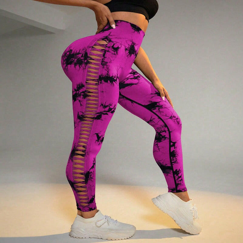 Seamless Hollow Tie Dye Leggings - My Store